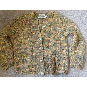 British Vogue Womens Sweater 1960's Mohair Wool Cable Knit Hand Knit Size Med